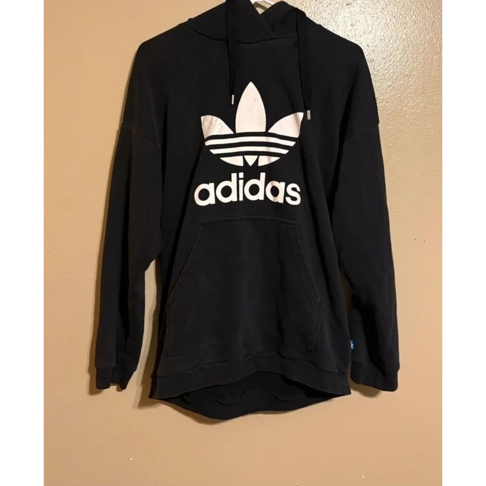 Black Adidas Hoodie with White Logo Size L